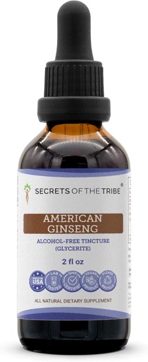[BRSWGZYKCR5WMCT6] Secrets of the Tribe American Ginseng Tincture Alcohol-Free Extract, Farm Grown American Ginseng (Panax Quinquefolius) Dried Root Tincture Supplement (2 FL OZ)