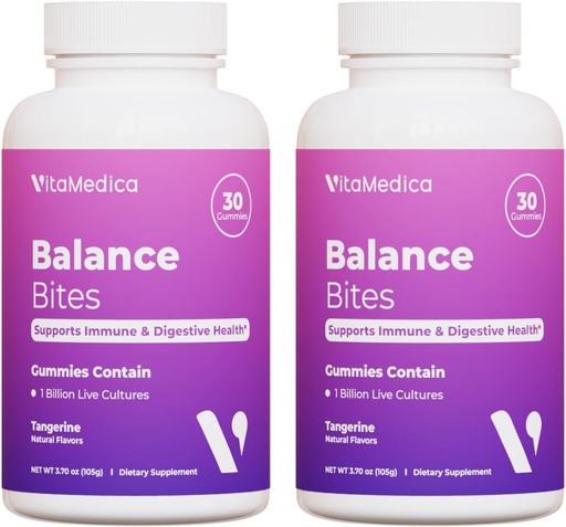 [BRSRAGAPCUIRYHLH] VitaMedica Balance Bites - Probiotic Gummies for Digestive Support, Immune & Gut Health - 1 Billion CFU No Refrigeration Required - 60 Gummies (2 Pack)