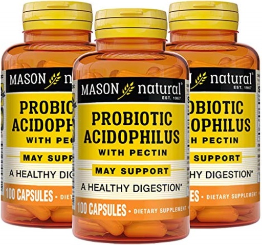 [BRSWIYA7CMGGY2I5] MASON NATURAL Probiotic Acidophilus, 150 Day Supply, Supports Regularity and Normal Digestion with Pectin &amp; Calcium, 100 Capsules (Pack of 3)