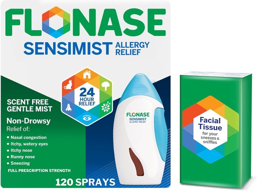 [BRSRAYADOEHWEHQU] Flonase Alergija Alergija Relief Nasal Spray - Non-Drowsy 24HR Dolgotrajna Alergija Relief s fino, vent-free mist - 120 Sprays Plus Bonus paket tkiva