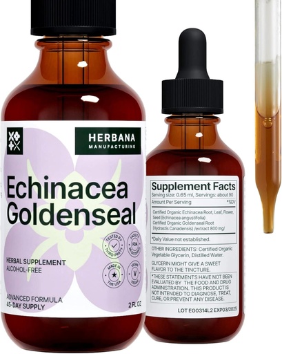 [BRSRMCY2DMMRGGTH] Echinacea and Goldenseal 2 fl oz Liquid Extract - Natural Herbal Supplement - Immune Support Drops - Enhance Sleep | Boost Energy - High Potency - 45-Day Supply