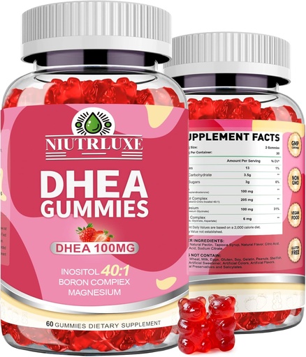 [BRSRAAI7BZ4GAE3K] DHEA Gumies, DHEA Suplimente pentru femei, DHEA 100mg Chewable cu Boron, Inositol și magneziu, Pro-Aging, Suport ovarian, Suport de somn, Vegan, 60 Counts