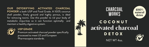 [BRSW2Z3QOJ7BEDIU] Coconut Activated Charcoal Powder by CHARCOAL WORKS | USP Food Grade Charcoal Drink | Detox | High Adsorptive Capacity | Fast Acting | Half Pint 4oz