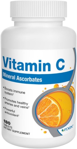 [BRSWIZA4BUOAAF3C] Vitamine Roex | Ascorbati minerali di vitamina C | Anti-invecchiamento | Sistema immunitario sano | 180 Conte