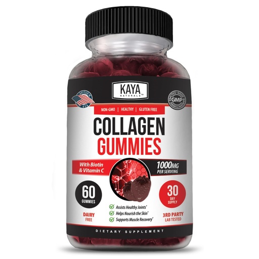 [BRSWYYADBZ4GKELA] Kaya Naturals Collagen Gummies for Men & Women Supplement | Nature Made Gummies - 1000mg of Hydrolyzed Collagen, Vitamin C, Selenium & Biotin, Strawberry Flavor - 60 Count Gummies