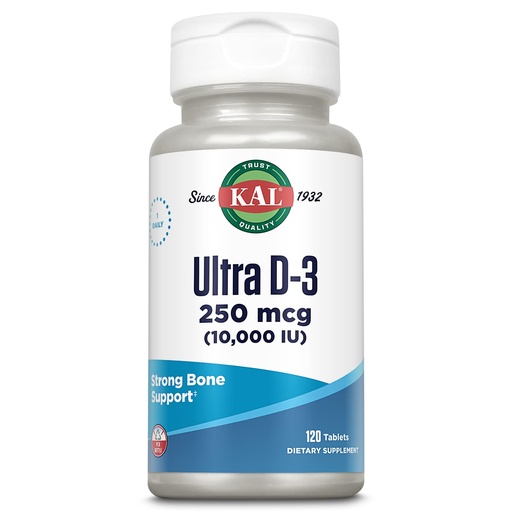 [BRSWIGYHOIDB62Q3] KAL Ultra Vitamin D3 10000 IU 250 mcg, High Potency Vitamin D Tablets, Calcium Absorption, Bone Health and Immune Support Supplement, Rapid Disintegration D-3 ActivTabs, 120 Servings, 120 Tablets