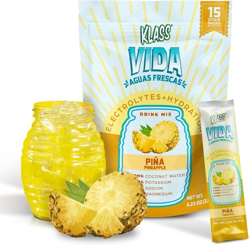 [BRSRAGIFA4NB63D2] Electrolyte Drink Mix – Pineapple Agua Fresca Flavor | Sugar-Free Hydration Powder with Coconut Water & Minerals | 15 Single-Serve Stick Packs, Low Calorie, Natural Flavor