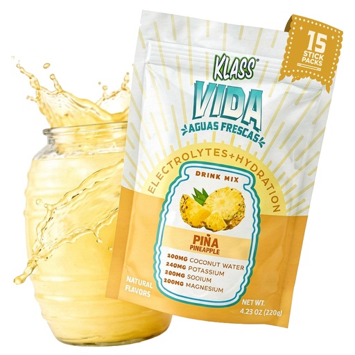 [BRSRAGIFA4NB63D2] KLASS VIDA Daily Hydration | Pineapple Electrolytes | 15 Sticks | Coconut water and minerals support everyday hydration, refreshing pineapple flavor, vegan formula