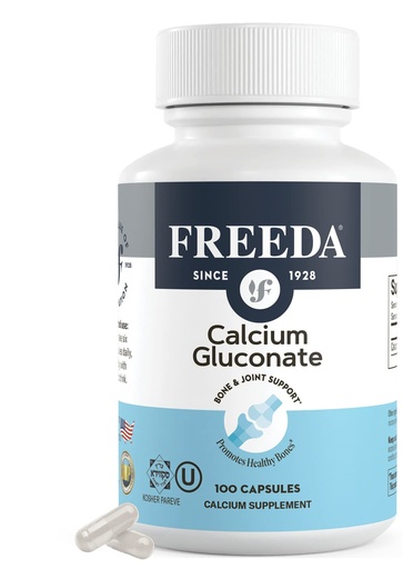 [BRSWIYL2PNYRK2DA] Freeda Calcium Gluconate – Kosher Vegan Calcium Supplement – Easy to Digest & Absorb – Supports Bone Strength – Pure Calcium Without Vitamin D – (100 Capsules)