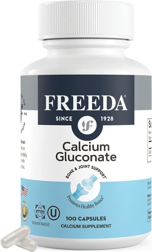 [BRSWIYL2PNYRK2DA] Freeda Calcium Gluconate – Kosher Vegan Calcium supplement – easy to Digest " Absorb – Supports Bone Strength – Pure Calcium without Vitamin D - (100 Capsules)