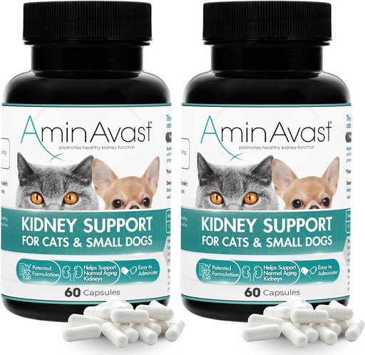 [BRSRMHQTB4IGCDTH] AminAvast Kidney Support Supplement for Cats and Small Dogs, 300mg 2-Pack - Promotes Natural Kidney Function - Aids in Health and Vitality of Aging Kidneys - Easily Administered - 60 Sprinkle Capsules