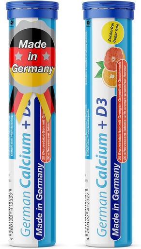 [BRSWYGIQPN5G2HIV] German Calcium + VIT. D - 40 Vegetarian Drink Effervescent Tablets - Orange-Grapefruit Flavor - Made in Germany