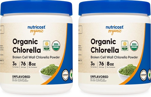 [BRSWIBIIPIAQKYD2] Nutricost Organic Chlorella 8oz (.5 LBs) (2 Bottles) - 3000mg Per Serving