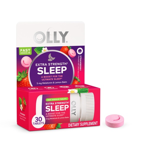 [BRSRMHAZOQPGK236] OLLY Extra Strength Sleep Fast Dissolve Tablets, 5mg Melatonin, Vegan, Strawberry - 30ct
