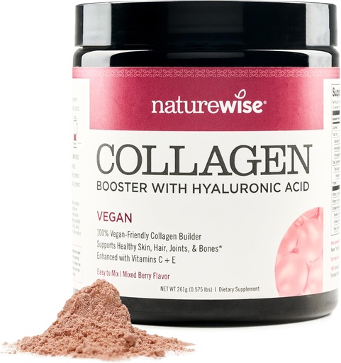 [BRSRMYD3O5YAMAAZ] NatureWise Vegan Collagen Powder - Booster Formula for Healthy Hair, Skin, & Nails with Hyaluronic Acid, Vitamin C and E, Protein - Mixed Berry Flavor - Dairy-Free, Non-GMO - 15 servings