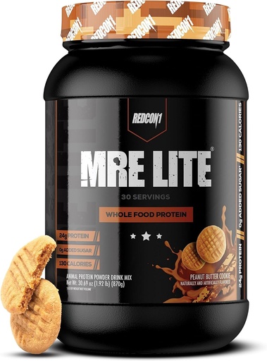 [BRSWGAL7O4IWMFDH] REDCON1 MRE Lite Whole Food Protein Powder, Peanut Butter Cookie - Low Carb & Whey Free Meal Replacement with Animal Protein Blends - Easy to Digest Supplement Made with MCT Oils (30 Servings)