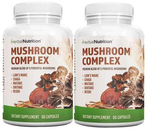 [BRSROAI6CINRGYI6] Herbal Nutrition Mushroom Complex 700mg to 1400mg. The 5 Most Powerful Mushrooms - Lions Mane, Reishi, Chaga, Maitake, Shiitake - Supports Immune Health, Nootropic Brain Health for Memory & Focus