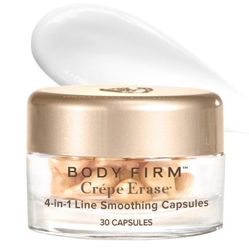[BRSWGZYBCIMRQG3F] BODY FIRM Crepe Erase 4-in-1 Line Smoothing Capsules, Anti-Aging, Hydrating Face and Eye Serum with Hyaluronic Acid and Multi-Chain Peptide for Wrinkles, Crepe Skin & Fine Lines, 30 Count