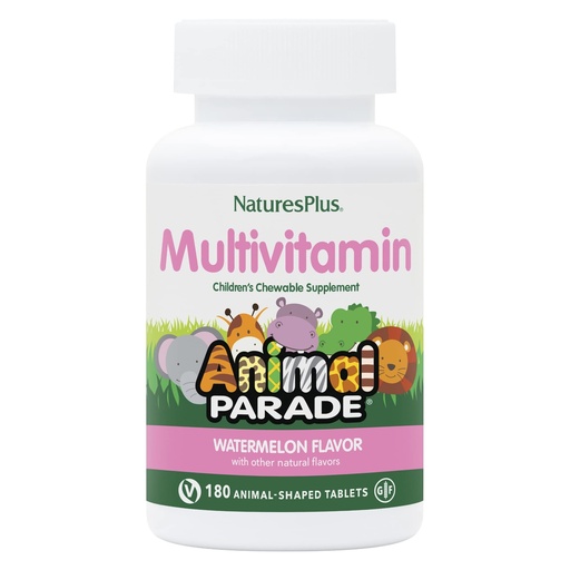 [BRSWIGT4PN5B6FDY] NaturesPlus Animal Parade Children's Chewable Multivitamin, Watermelon - 180 Animal-Shaped Tablets - Promotes Health & Well-Being - Vegan, Gluten Free - 90 Servings