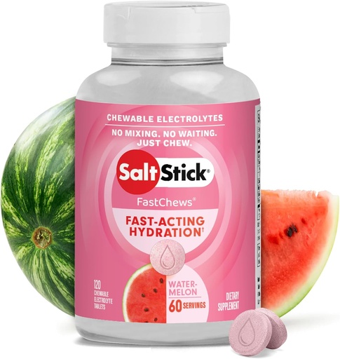 [BRSRAFDRA4CGC333] SaltStick Electrolyte FastChews - 120 Watermelon Chewable Electrolytes - Salt Tablets for Running and Hydration, Electrolyte Chews - 120 Count