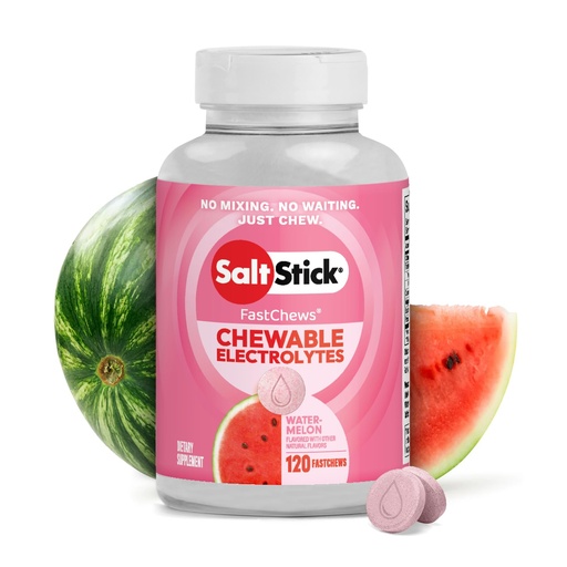 [BRSRAFDRA4CGC333] SaltStick Electrolyte FastChews Watermelon - 120 Chewable Tablets | Chewable electrolyte tablets that start working in 45 seconds. No mixing or waiting—just chew for hydration on the go.