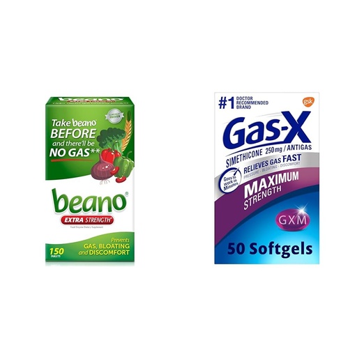 [BRSROAIQDF7RUDL4] Beano Food Enzyme Dietary Supplement | Help Digest Gas-Causing Foods | 150 Tablets & Gas-X Maximum Strength Gas Relief Softgels with Simethicone 250 mg for Bloating Relief - 50 Count