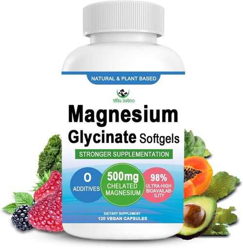 [BRSRAZAHA4MG23DX] Magnesio Glycinate Supplemento, 2 mesi forniscono Magnesio puro Glycinate 500mg per il supporto del sonno, Recupero del muscolo, Mastica Magnesio Softgel Alto assorbimento per Nerve, Cuore & Bone, Vegan, Non OGM