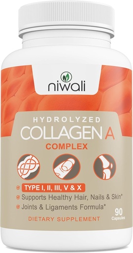 [BRSW2ZD6OUHQGD3G] Multi Collagen Complex Supplement for Women & Men | Hydrolyzed Collagen Pills - Types I, II, III, V & X| for Healthy Hair, Nails, Skin, Bone & Joints | 90 Capsules