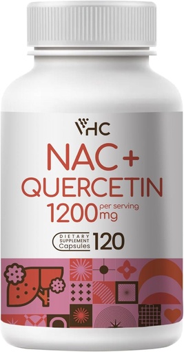 [BRSROFABOVYWOC32] VHC NAC Supplement,Acetyl L-Carnitine1200mg Plus Quercetin, Optimum Dose (1200mg + 100mg), 2 in 1 Dual Action Formula N-Acetyl-L-Cysteine with Quercetin, for Respiratory, Liver, Immune, Made in USA