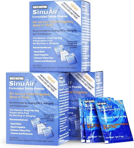 [BRSWGEIHOUIAO233] SinuAir Saline Packets for Sinus Rinse - Premixed Salt Solution Powder for SinuPulse Elite System, Neti Pot, Nose Wash Bottle & Nasal Irrigation, 90 Packets