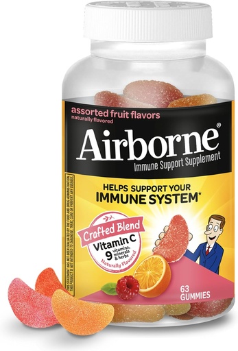 [BRSWKFAKOEGAIFLG] C-vitamiini 750 mg (per tarjoilu) - Ilmassa käytetyt associated Fruit Flavored Gummies (63 Laske pullo), Gluteeniton immuuni tuki täydentää vitamiineja A C E, Selenium, Echinacea & Ginger