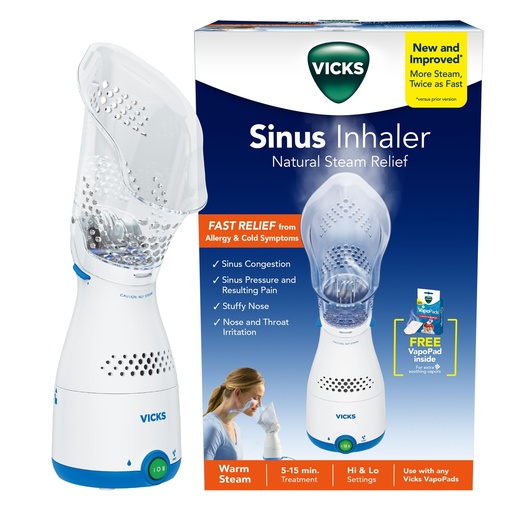 [BRSWGZYPDIPQEH3F] Vicks Sinus Inhaler, Plug-in Non-Medicated Steam Inhaler for Sinus Relief, Allergies, Congestion & Colds, Vocal Steamer, Soothes Nasal & Throat Passages, Works with VapoPads (1 Included)
