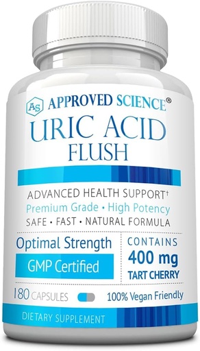 [BRSROAAQC4PAKCTX] Aprovado Science® Ácido Urico Flush Suplemento com Ácido Fólico e Cereja Tart - 180 Cápsulas - Fornecimento de 3 Mês