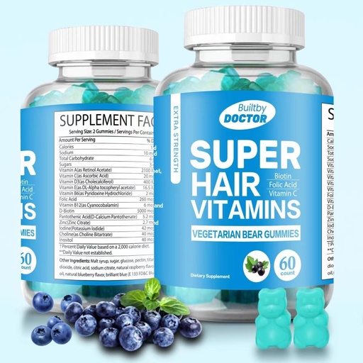 [BRSRAYYBOIPRAALA] Super Biotin Gummies for Hair, Skin and Nails - Vegan Vitamins for Men & Women, Supports Faster Hair Growth and Stronger Nails - Extra Strength