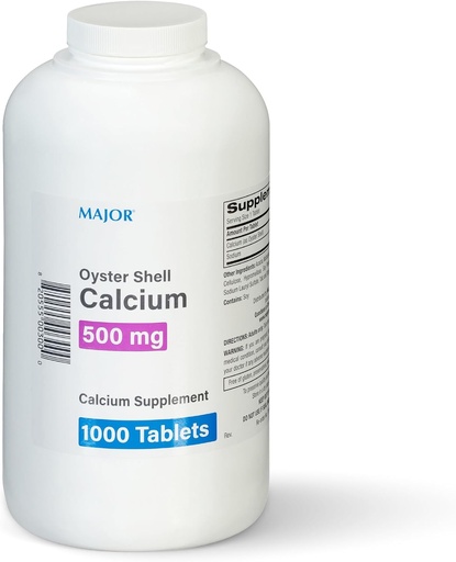 [BRSWIZY5BZ5REFA5] MAJOR Oyster Shell Calcium 500mg - igapäevane toidulisand luude tervise ja ühise toetuse jaoks, mineraalne lisand meestele ja naistele, gluteenivaba - 1000 tabletti (1 pakend)