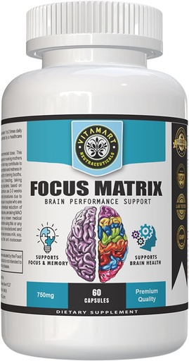 [BRSROFIOAUMRYCYY] Focus Matrix (1 steklenica) Možgansko zdravje dodatek- za boljše fokus, Spomin, Pozor, Koncentracija, Ginkgo biloba Leaf, Bacopa Monnieri, Fokus tablete