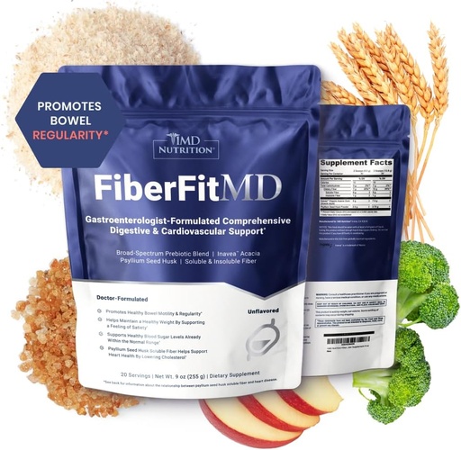 [BRSROBDQBUBAA3DF] 1MD Nutrition FiberFitMD - för Potent Digestive & Cardiovascular Support - Hälsotillskott för kvinnor och män - High Fiber Powder - 30 dagar