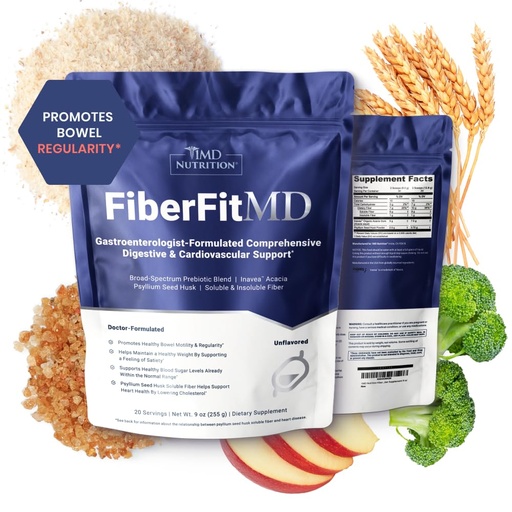 [BRSROBDQBUBAA3DF] 1MD Nutrition FiberFitMD - for Potent Digestive & Cardiovascular Support - Health Supplement for Women & Men - High Fiber Powder - 30 Days