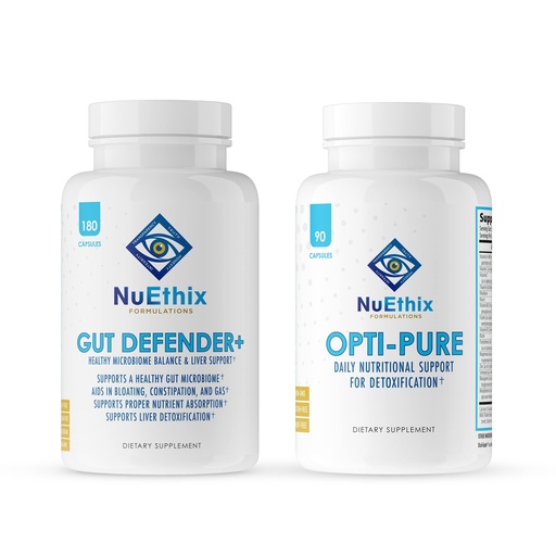 [BRSRMAALCMBWCGT2] NuEthix Formulations Detoxification and Microbiome Balance Supplement Bundle of Opti-Pure, 30 Servings and Gut Defender+, 90 Servings
