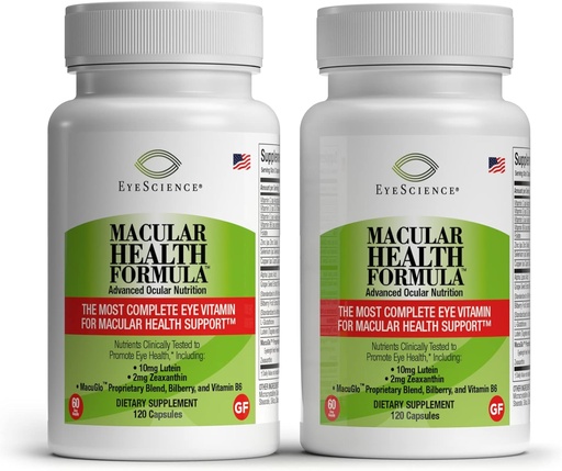 [BRSRMAYROIBW2E3K] EyeScience – Fórmula de Salud Macular – 120 cápsulas – Suplemento Nutricional Completo de Salud Ocular - Contiene Luteína, Zeaxantina, Vitamina C, D, E &amp; B6-2-Pack