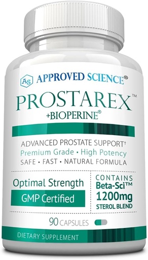 [BRSWKFI2OMCRSFQV] Approved Science Prostarex - Suplemento de próstata - Saw Palmetto, 1200mg Beta-Sitosterol, Bioperina - 90 cápsulas - 1 mes de suministro