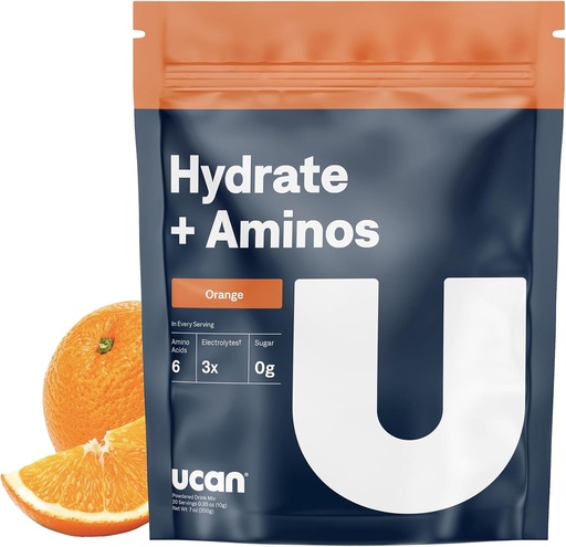 [BRSROBD5BYFGYHLA] UCAN Hydrate + Aminos, Orange 20 Serving Bag, Keto, Sugar-Free Electrolyte + Muscle Recovery, Essential Electrolytes + EAAs & BCAAs, Non-GMO, Vegan, for Runners, Gym-Goers, Performance Athletes