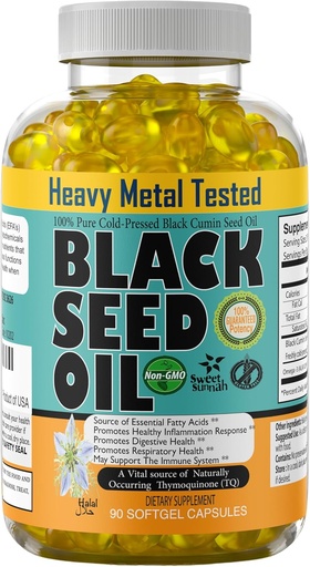 [BRSWIYQQBV4B2C3A] Black Seed Oil Capsules 1000mg - Lab Tested Turkish Nigella Sativa with 3X Thymoquinone (90 Softgels) - USA Made, Cold-Pressed Kalonji Oil - Pure Non-GMO Sweet Sunnah for Hair, Brain & Immune Support