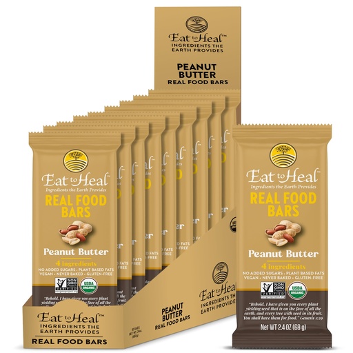 [BRSROGQBBV6ROYDL] EatToHeal Peanut Butter Real Food Bar - Organic Vegan Healthy High Protein Bars - Low Sugar Meal Replacement, Non GMO, Never Baked, Plant Based, Gluten Free - Crafted to Enjoy, Not Sit on Shelves