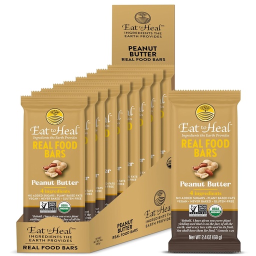 [BRSROGQBBV6ROYDL] EatToHeal Peanut Butter Real Food Bar - Organic Vegan Healthy High Protein Bars - Low Sugar Meal Replacement, Non GMO, Never Baked, Plant Based, Gluten Free - Crafted to Enjoy, Not Sit on Shelves