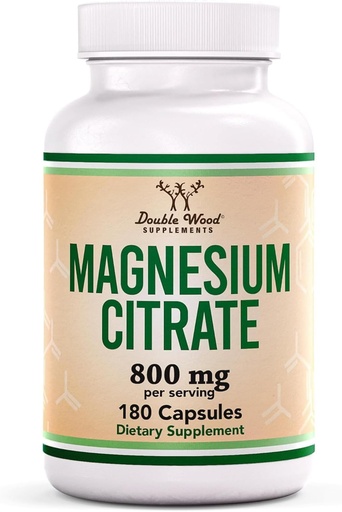 [BRSRMZ33OUMB4YDJ] Citrato di magnesio 800mg, 180 capsule, supporto di digestione e costipazione, Vegan Safe, Non OGM, doppio legno supplementi