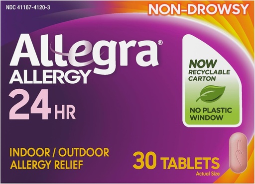 [BRSWIG3QAQMG23DA] Allegra Adult 24HR Non-Drowsy Antihistamine, 30 Tablets, Fast-Acting Allergy Symptom Relief, 180 mg