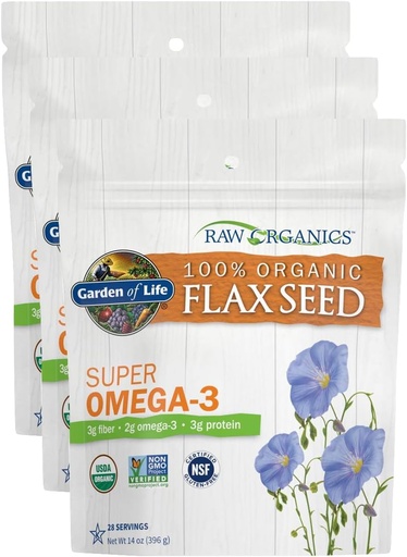 [BRSW2HQCAQIROCIV] Garden of Life 100% Organic Ground Flax Seed, Cold Milled Premium Golden Flaxseed Meal for Women and Men, 2g Omega 3, Lignans, 3g Fiber, 3g Protein, One Ingredient, Preservative Free, 28 Servings (Pack of 3)