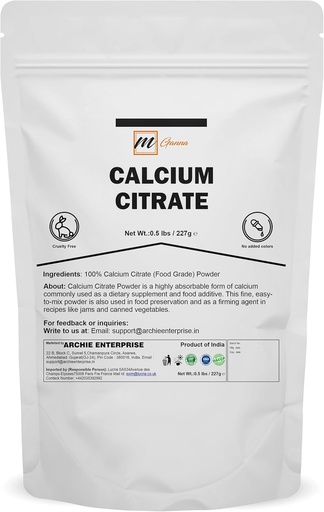 [BRSRAGT6DFYGGYA6] 100% Calcium Citrate Powder (Food Grade) Versatile, Highly Absorbable Calcium Source 0.5 lbs/ 227 g