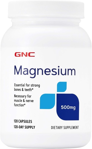 [BRSWIFQGCMAWODDE] GNC Magnesium 500mg, 120 Capsules, hỗ trợ Calcium Absoption và Strong Teeth và Bones
